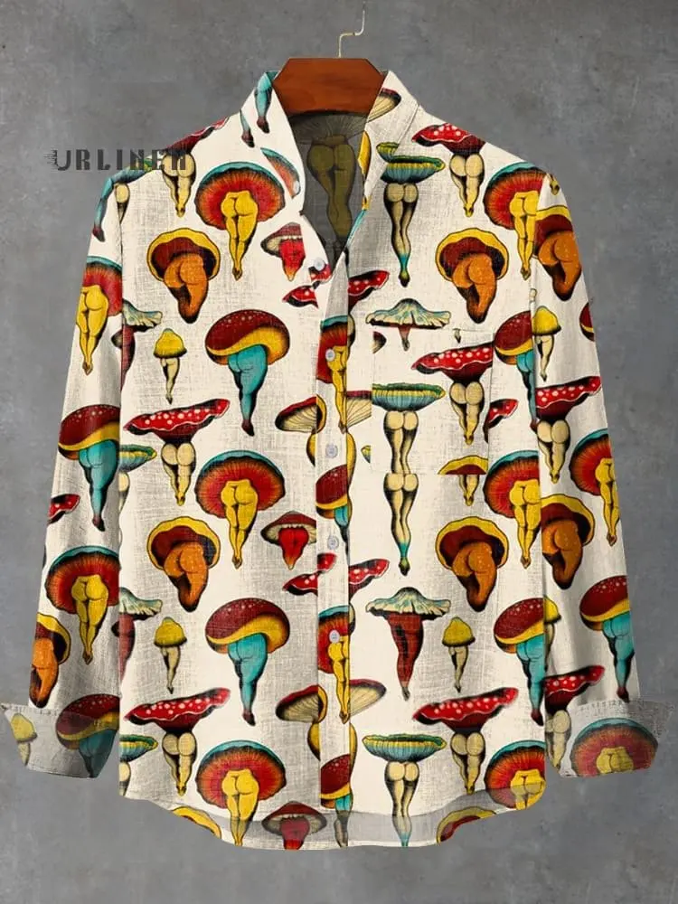 2025 men's fashionable spring and summer linen long sleeved shirt, versatile design printed long sleeved shirt, suitable for cas