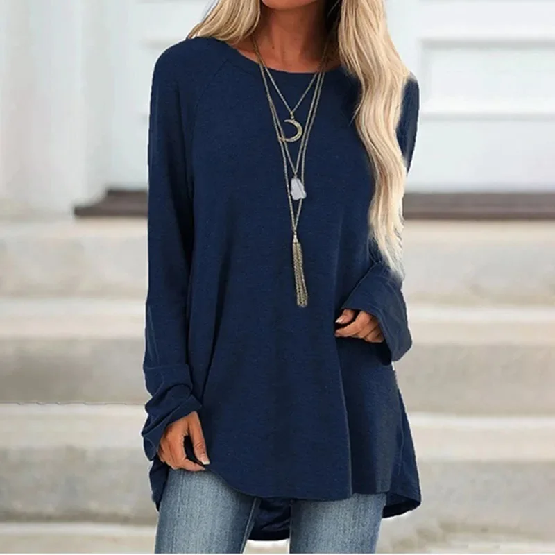 Female Clothes New Spring Autumn S-8XL Oversized T-shirt Solid Long Sleeve Loose Cotton Casual Harajuku Tunic Tees Top Women's