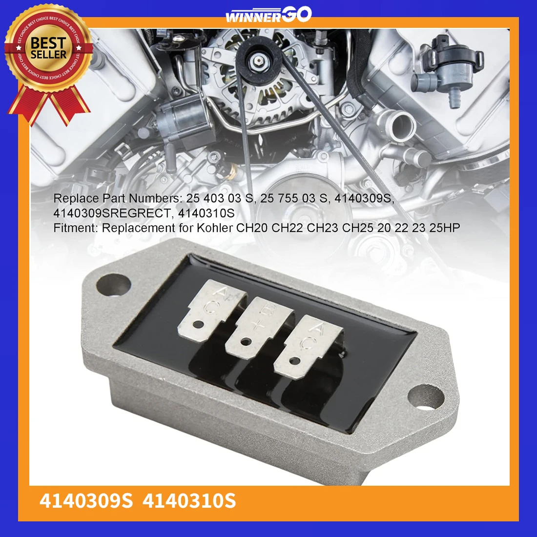 Spannungsregler-Gleichrichter 25 755 03 S für Kohler CH20 CH22 CH23 CH25 20 22 23 Cub Cadet Rasentraktor 4140309S 4140310S 15 AMP – Detail 5