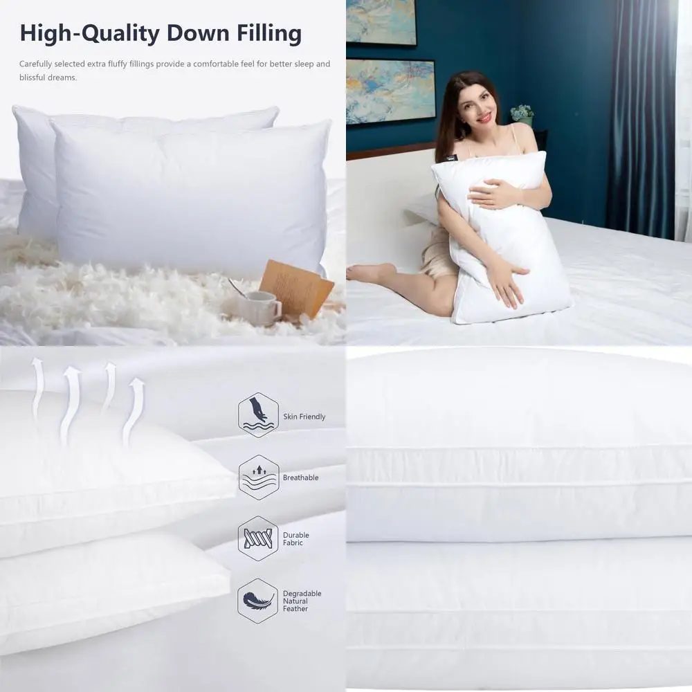 

Pair of Hypoallergenic Queen Goose Down Pillows - 500 Fill Power, 100% Cotton, Medium Support