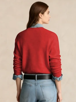 Women's Preppy Teddy Bear Print Sweater, Crew Neck Knit Pullover for Fall Winter (Only the Top Is Sold Separately) 2