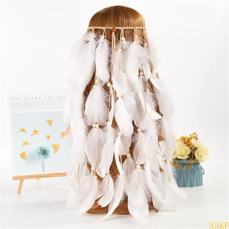 

N5KF Ethnic Headbands with Beads Decors Unique Hair Hoop Women Girl Traveling Photography Role Play Headbands