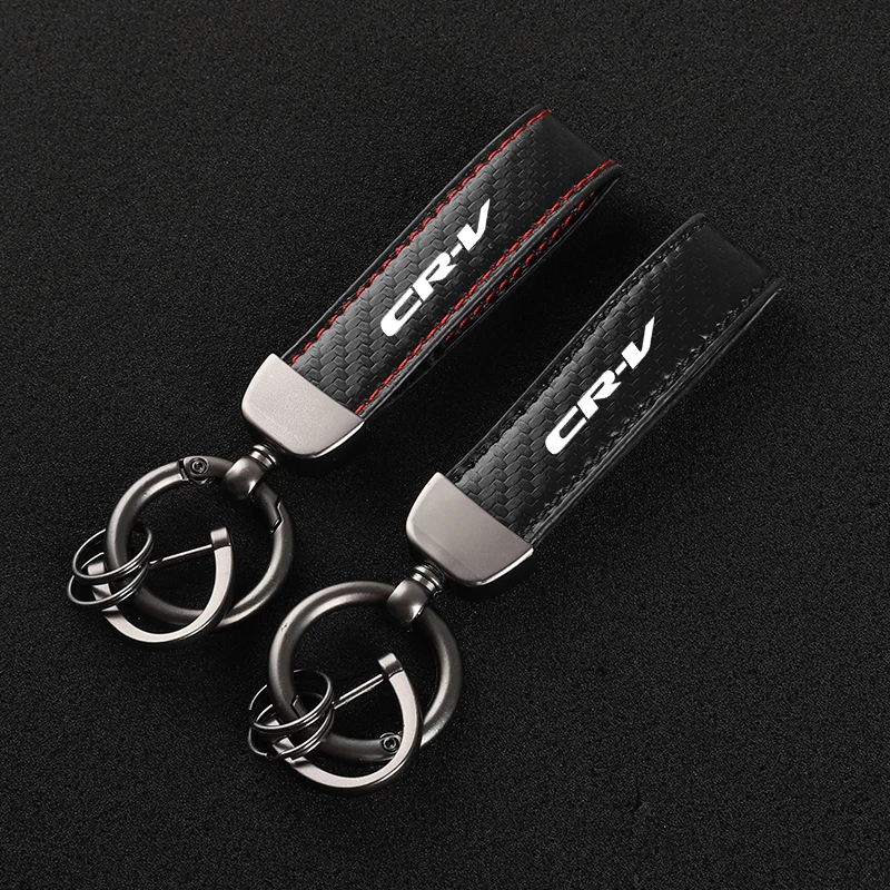 Da Sợi Carbon Xe Nhẫn Móc Khóa Hợp Kim Kẽm Keyrings Cho Xe Honda CRV CR-V 2014 2017 2019 Da Phụ Kiện