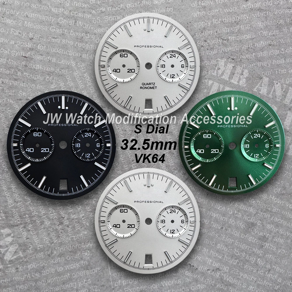 

32.5 mm Speed S Logo Dial Suitable For VK64 Movement Green Luminous Matte/Sunray Quality Watch Modification Accessories