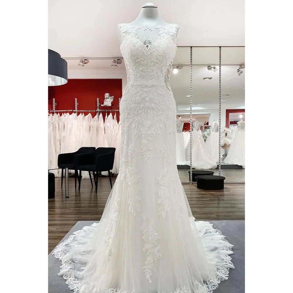 

Elegant O Neck Formal Wedding Gown For Bride 2024 Lace Mermaid Wedding Dresses For Women Appliques Chic Bridal Dress vestido