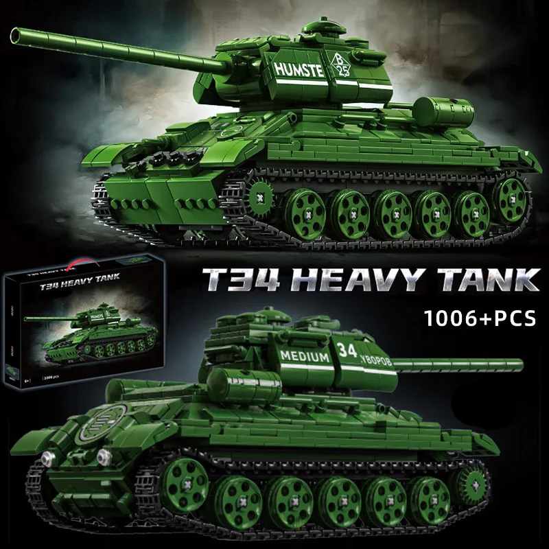 

Военный WW2 MOC T-34 Средний танк Всемирной войны, главный боевой танк, солдаты, фигурки, строительные блоки, набор кирпичей для детей, подарок для мальчиков