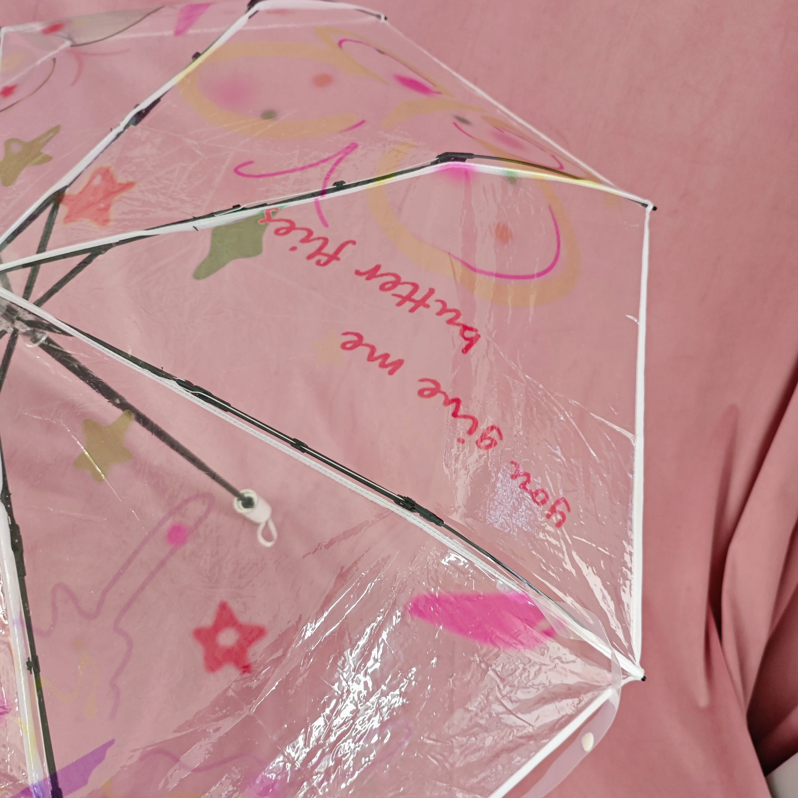 1 Piece of Butterfly Pattern Manual Pvc Material Transparent Umbrella, Waterproof and Windproof, Portable Umbrella, Suitable for Travel and Work