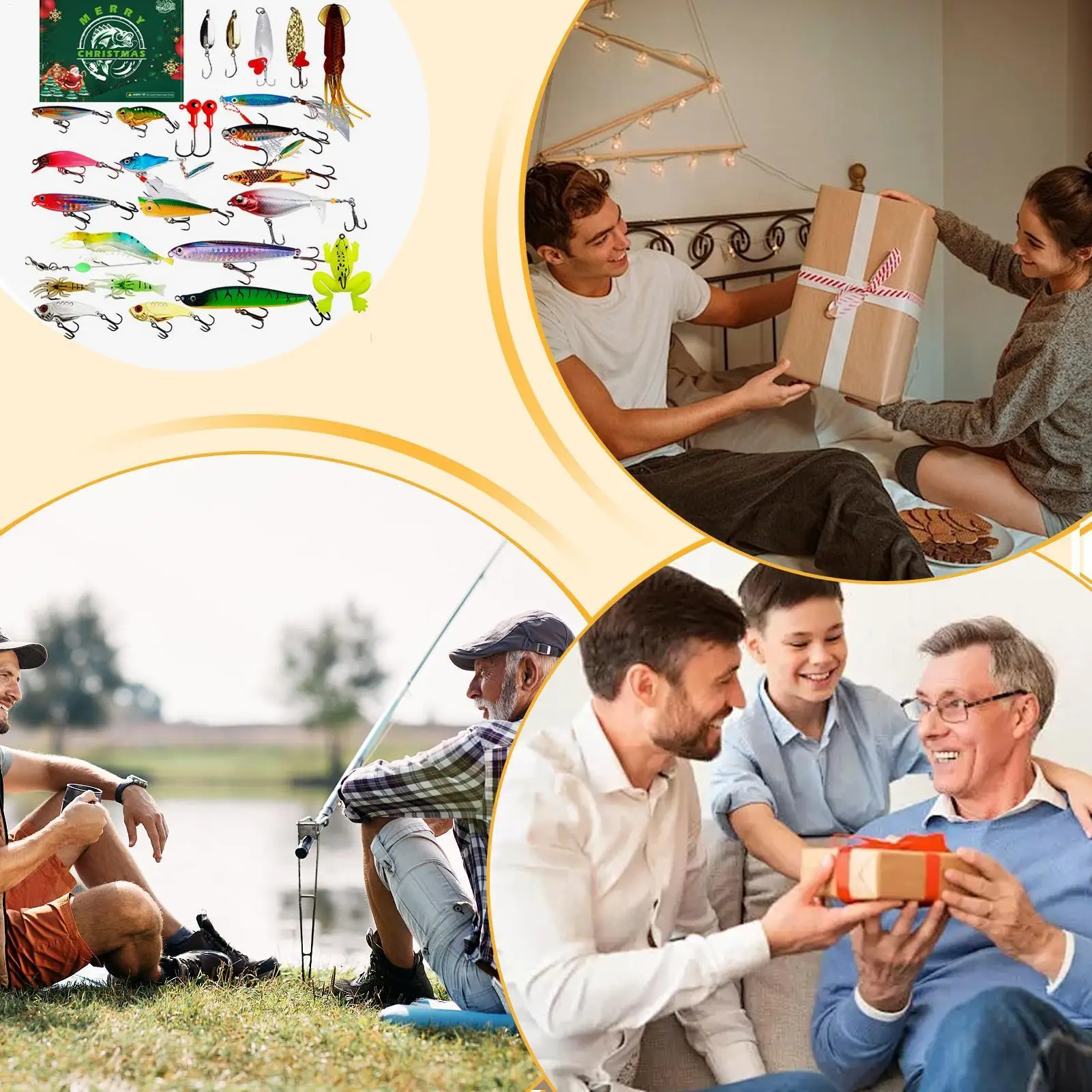 アドベントフィッシングカレンダー-24日間アドベントクリスマスカレンダー-リアルなルアーセット-淡水海水釣り人向け-大人男性ティーン向け