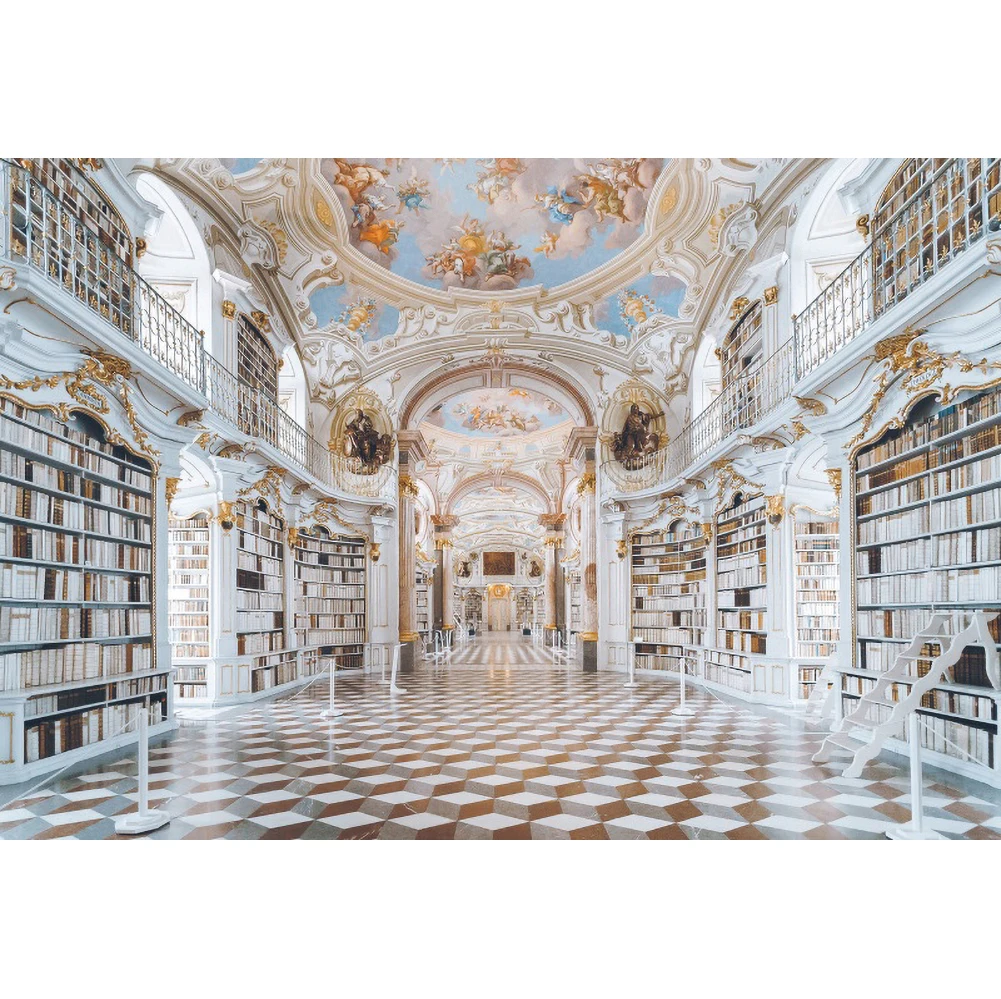 ゴージャスなライブラリインテリアの背景レトロな城の本棚ゴッド天使のjesus子供大人の肖像画写真の背景スタジオ