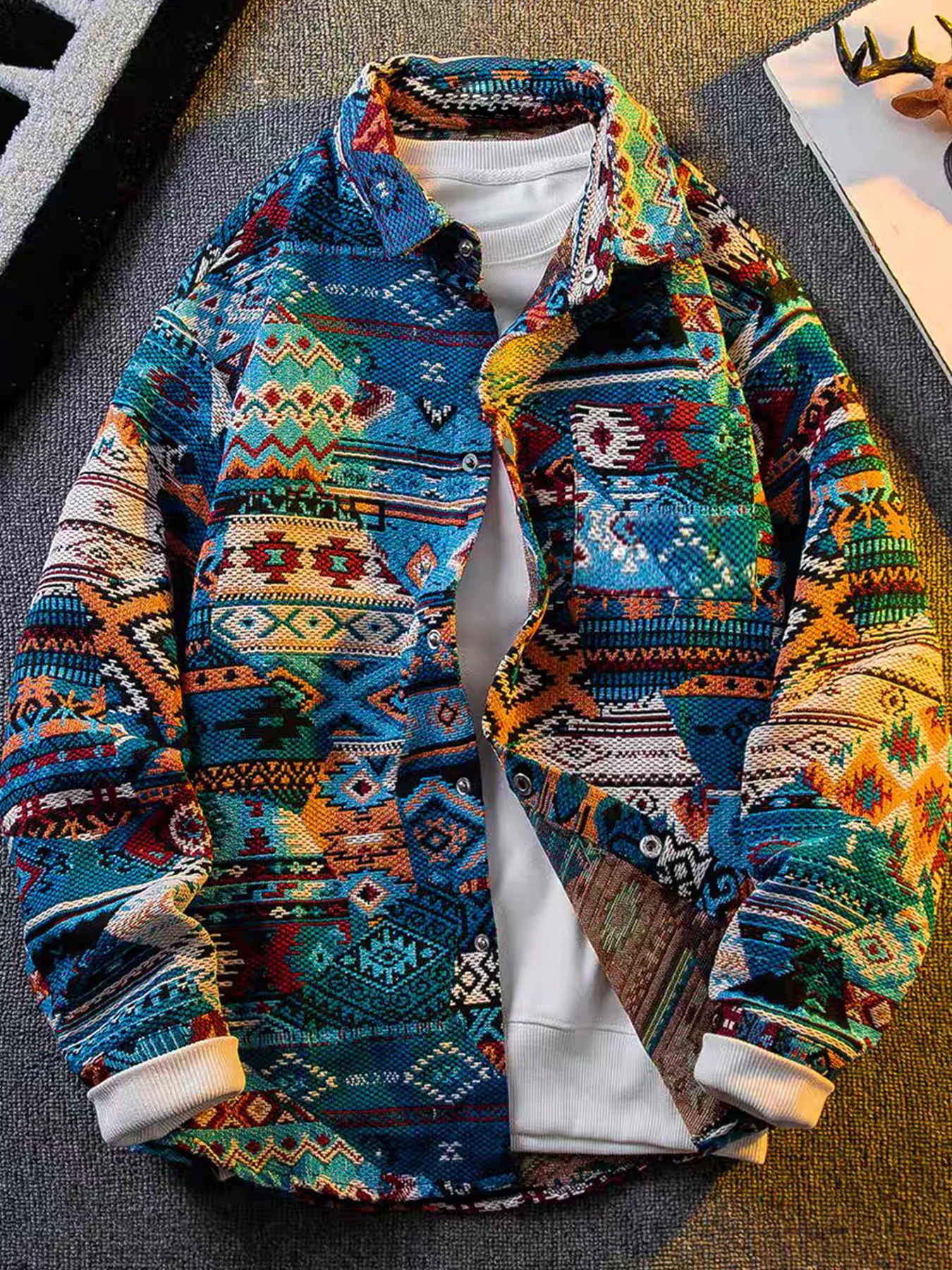 

Spring and autumn new ethnic style printed long-sleeve jacket for men, high-end stylish trendy jacket