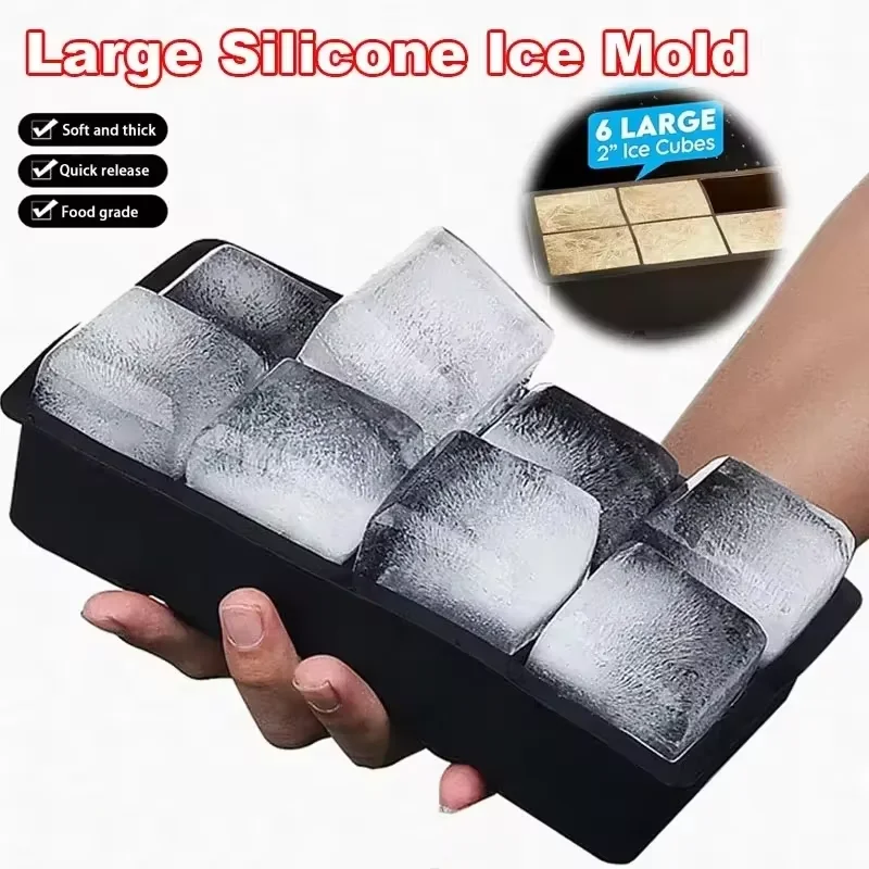 4/6/8 Grid Silicone Ice Cube Mold Big Square Ice Cube Tray Mold Ice Cube Maker Non-toxic Durable Bar Pub Wine Ice Blocks Maker