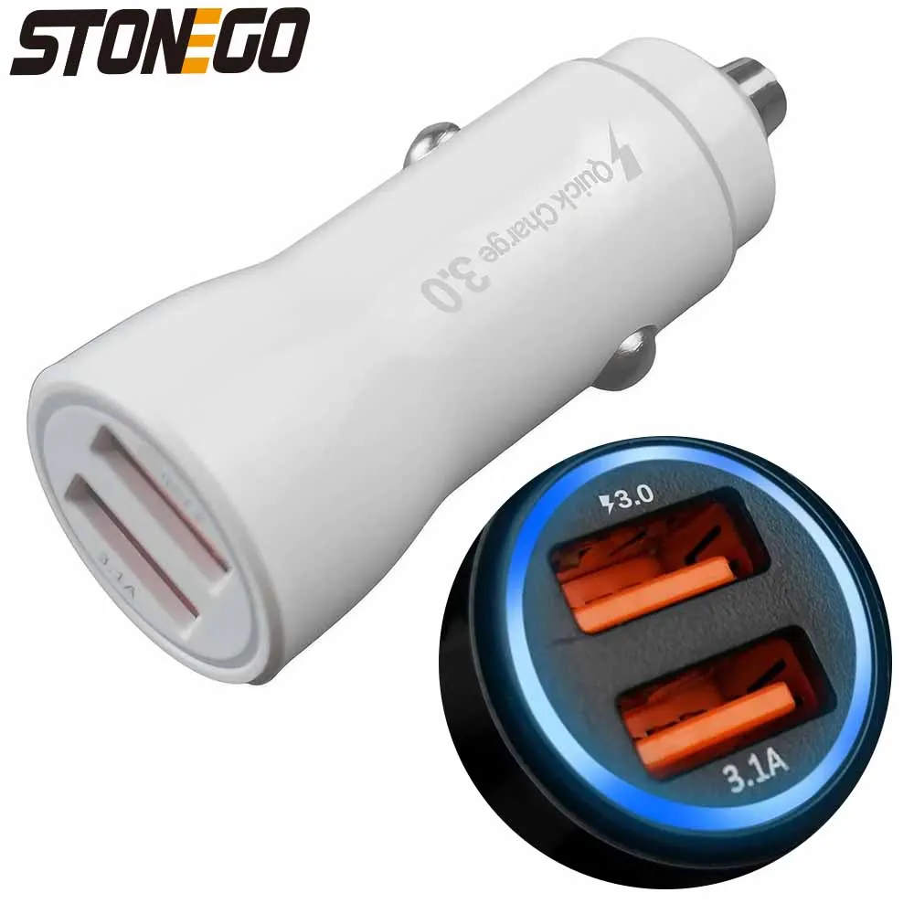 

LED USB Car Charger - Quick Charge 3.0 Adapter, Smart IC, 33W/3.1A Dual USB-A Ports for Smartphones, Tablets, Gaming Devices