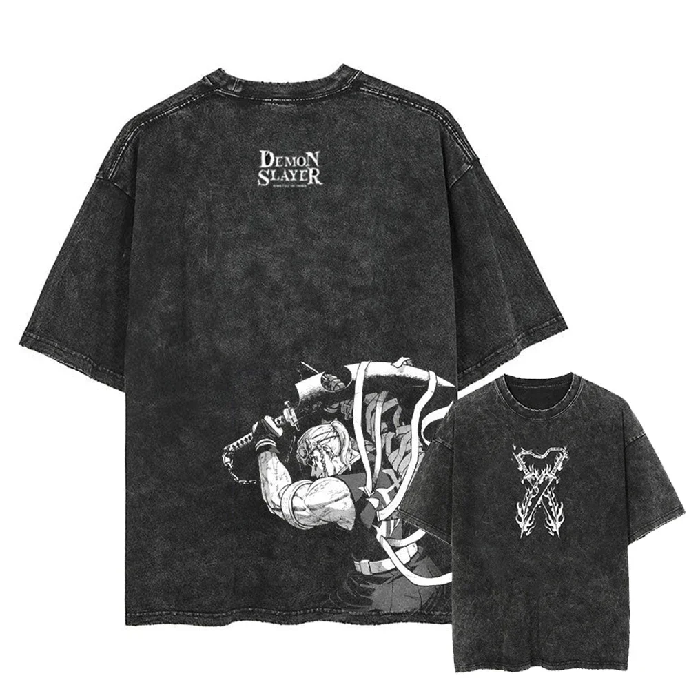 

Demon Slayer Tanjiro Washed Cotton Graphic T Shirt Men Women Short Sleeve Anime Graphic Tee Casual Tops Y2k Clothes Streetwear