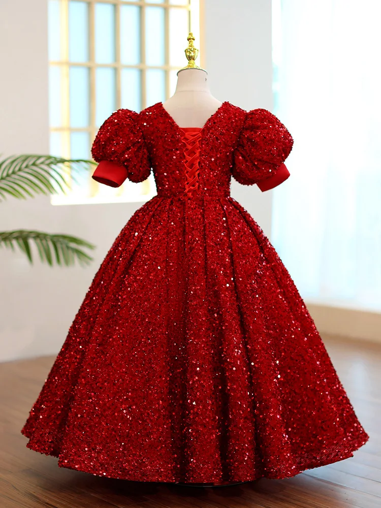 Vestido largo de desfile para niñas, vestidos de baile de graduación para niños, vestidos de flores de fiesta de boda con cordones, 1-14 años