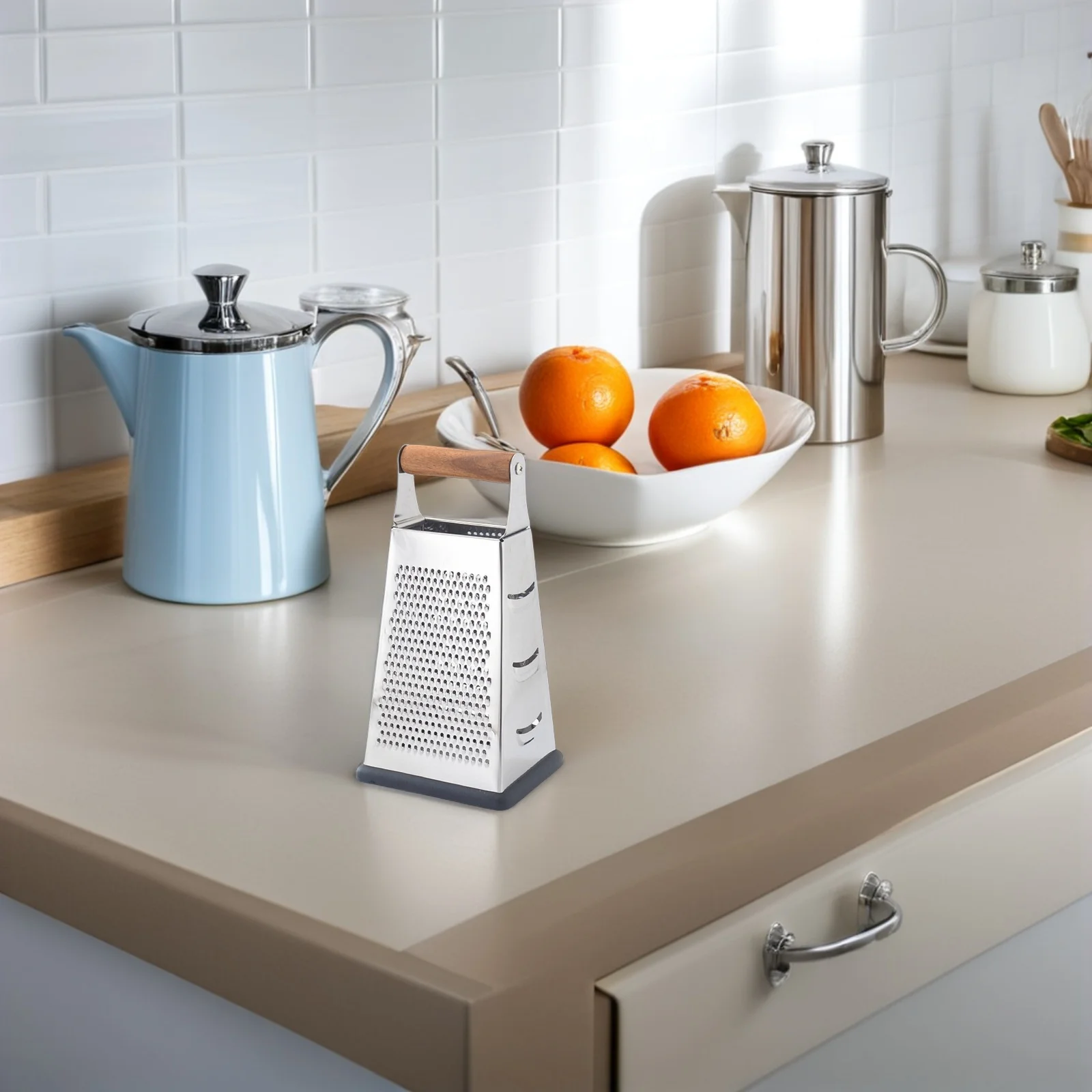 

Multifunctional Vegetable Grater Stainless Steel 4-Sided Blades Wood Handle Non-Slip Kitchen Tool For Slicing Shredding