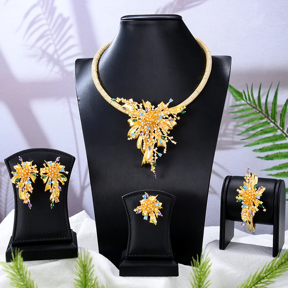 

GODKI NEW Luxury 4PCS UAE Rainbow Fireworks Jewelry Set For Women Wedding Party Cubic Zirconia Indian Dubai Bridal Jewelry Set