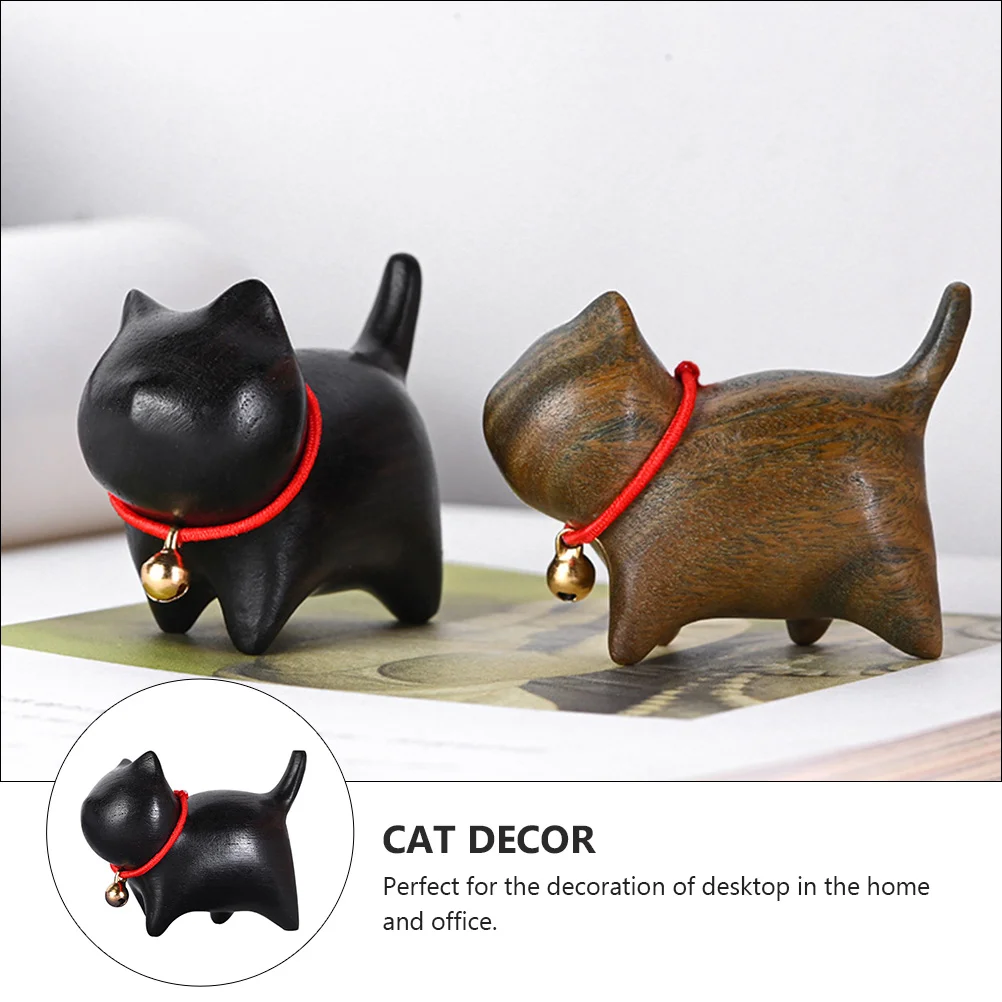 Tuxedo Cat Ornament Wood Carving Ornaments Kitten Decor Statue for Indoor Crafts