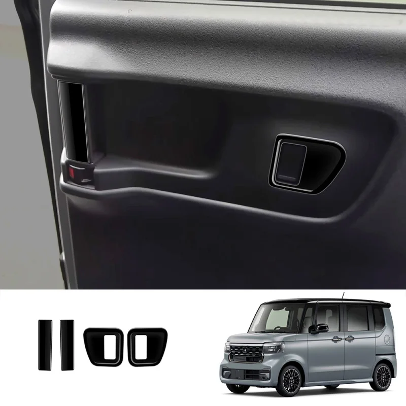 For Honda N-box JF5 JF6 2023 2024 ABS black Middle door handle cover middle door glass switch panle frame interior accessories