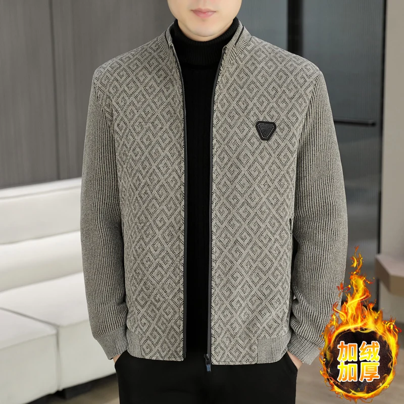 Luxury Autumn Winter Woolen Jacket for Men Fashion Casual Stand Up Collar Plush Thick Coat Zipper Social Windproof Overcoat 2025