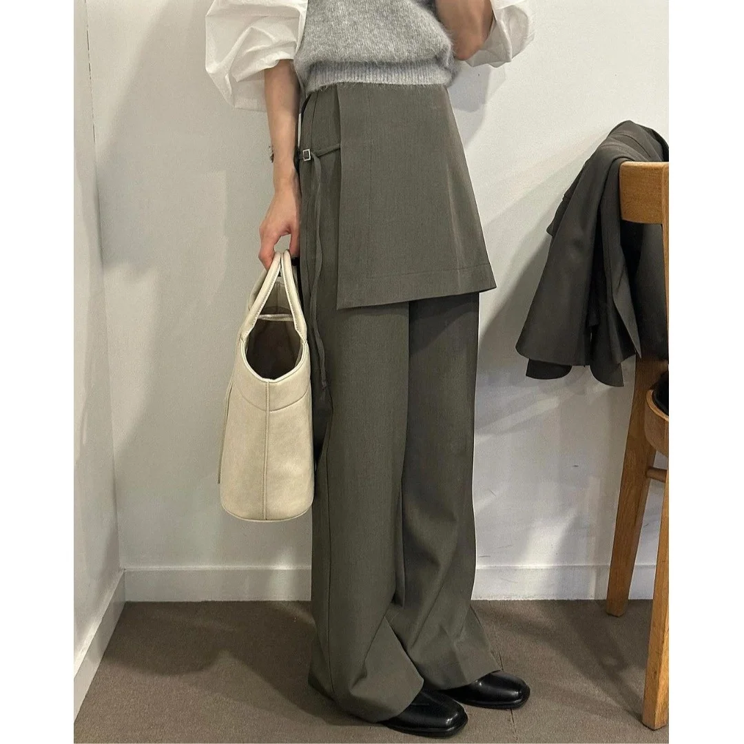 

Новые весенние брюки-костюм с высокой талией и микро-клешем, имитация двух частей, модные женские деловые повседневные брюки из полиэстера