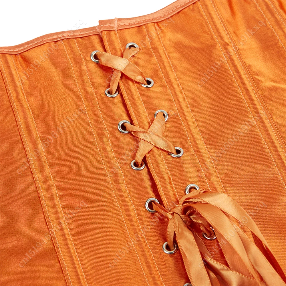 Corset for Women Overbust Corset Top Orange Satin Bustier Lace Up Sexy Corsets Plus Size