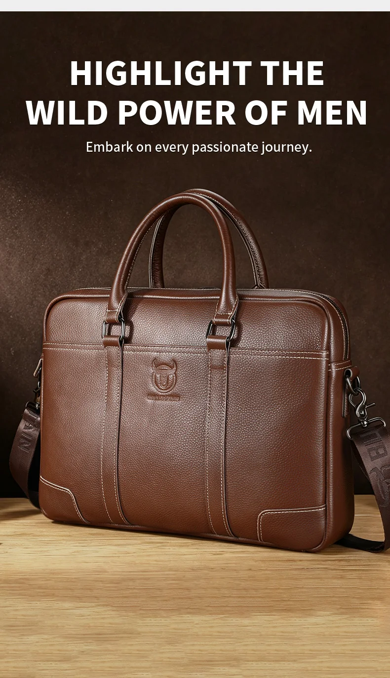 BULLCAPTAIN Echtleder Herren Aktentasche Business Handtasche Echtes Rindsleder Laptop-Tasche Casual Schulter-Umhängetasche für Männer – Detail 3