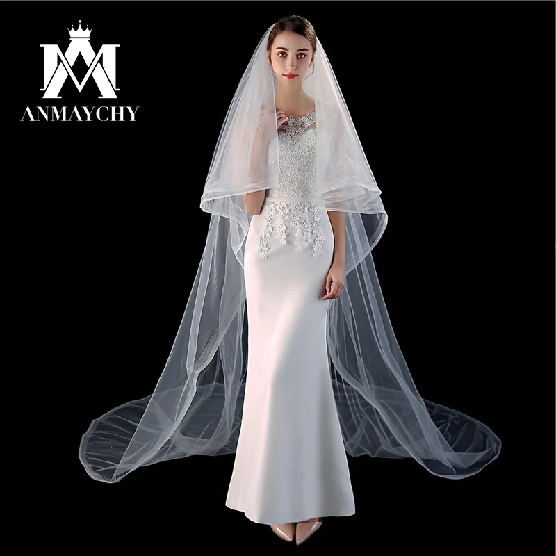 

Long Wedding Bridal Veil For Woman 2024 Applique Two-Layer Cathedral Wedding Veil Bride Accessories