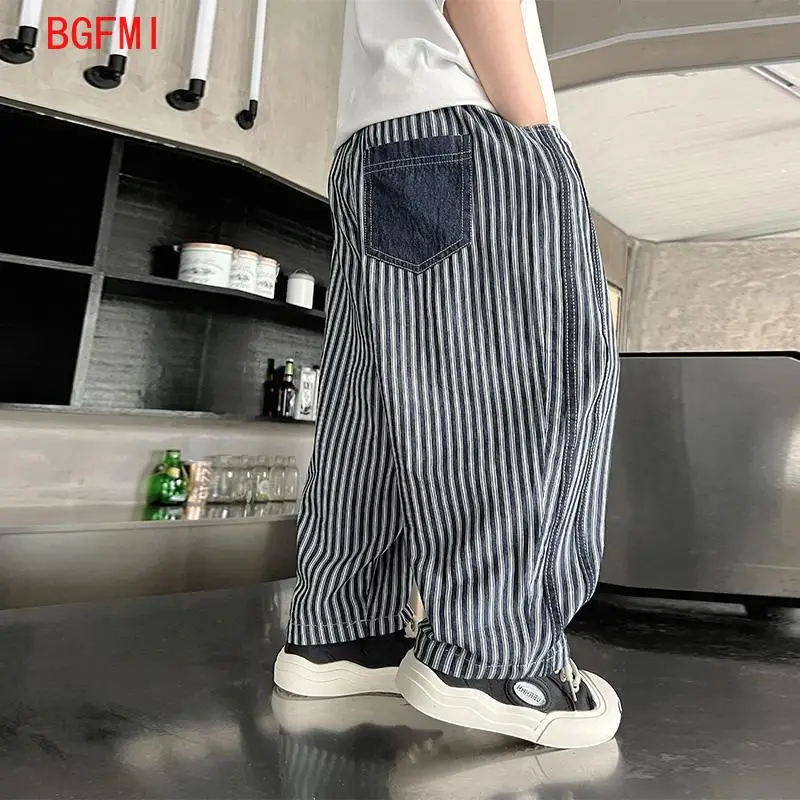 Children's Breathable Spring and Summer Thin Mosquito Pants Elastic Waist Teen Boys Striped Pants Kids Casual Loose Trousers