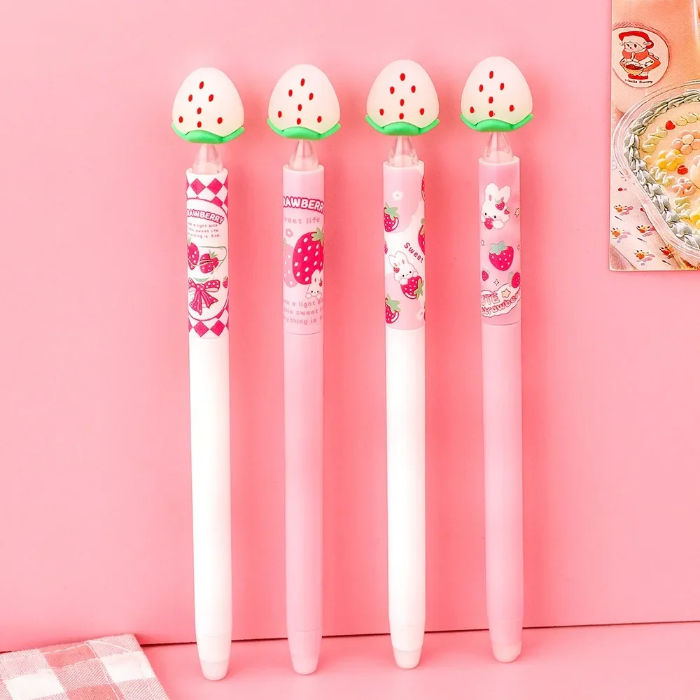 Cute Strawberry Erasable Gel Pen Set for Students Blue Ink Color-Changing Writing Tool with Smooth Tip School Supplies