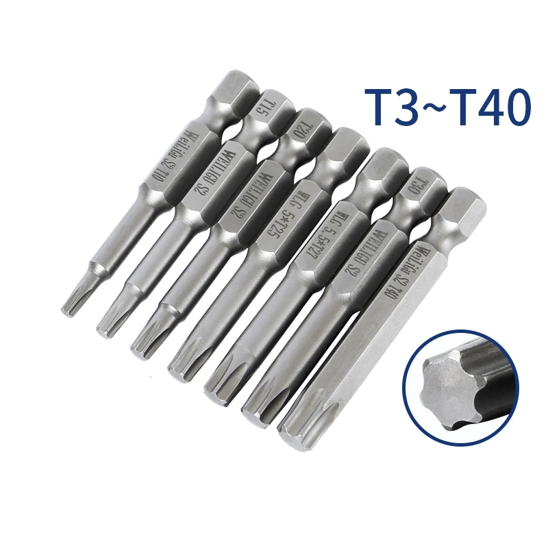 

1PCS 50/65/75MM T3-T40 Solid Torx Screwdriver Bit Hex Shank Magnetic Batch Head Tamper Proof Security Drill Torx Flat Driver Bit