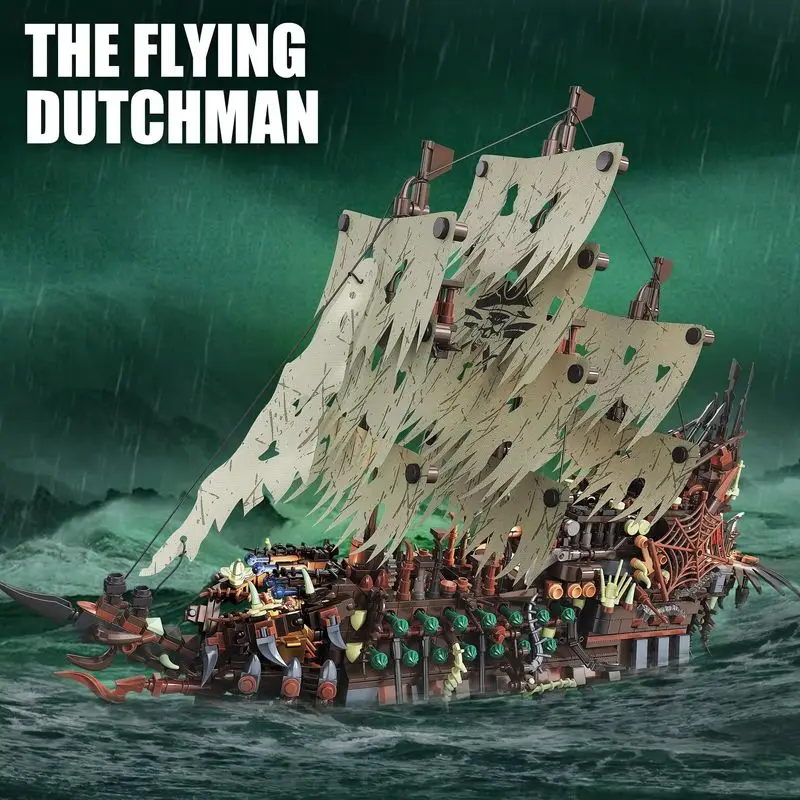 2159pcs Pirate Ship Building Kits With Lights Moc Flying Dutchman Model Toys Boat Ghost Ship Building Blocks Sets Adults Gifts