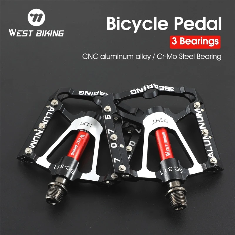 

WEST BIKING Aluminium CNC Bike Platform 3 Bearing Pedals Lightweight Road Cycling Bicycle Pedals for MTB BMX Bike Accessories