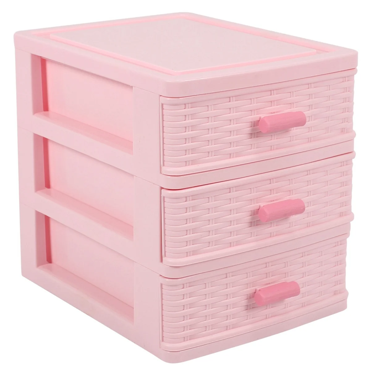 Cajonera de plástico diseñada, caja de almacenamiento de joyas, 3 compartimentos, color rosa