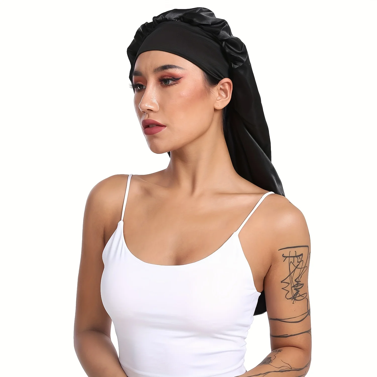 1pc Long Silky Sleep Bonnet For Straight Curly Hair, Extra Large Hair Bonnets For Dreadlock And Braids, Satin Sleeping Caps Nigh