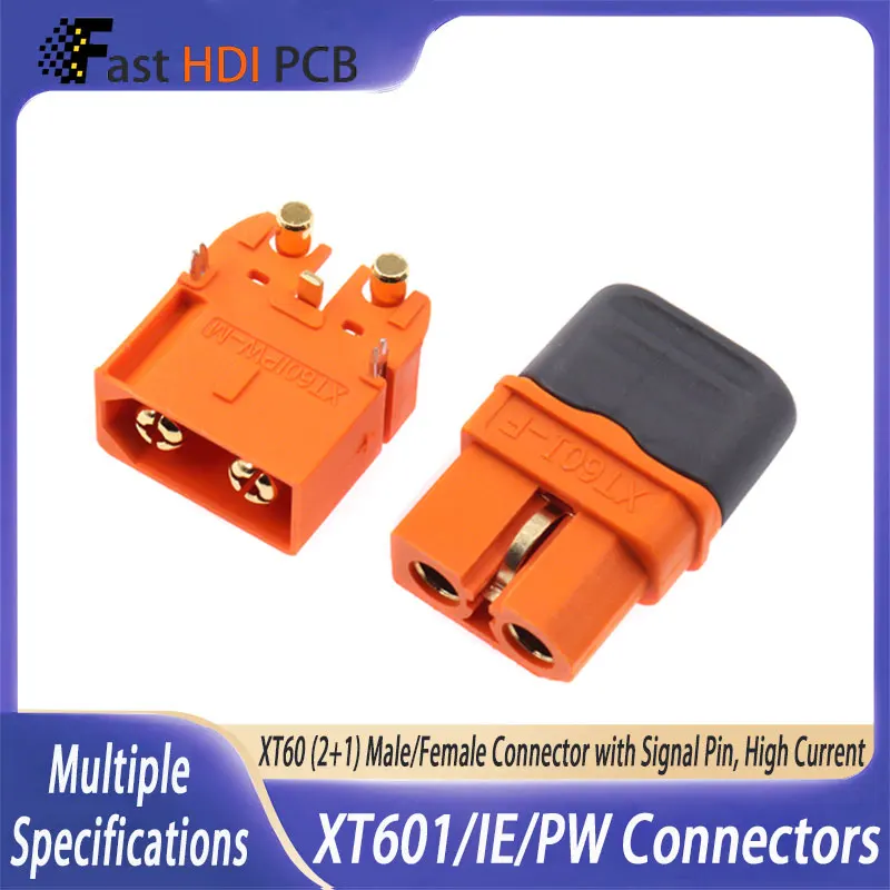 

XT60IPW-M and XT60I-F Connector Set with Signal Pin for PCB Soldering, High Current 35A for Drone ESC and Communication