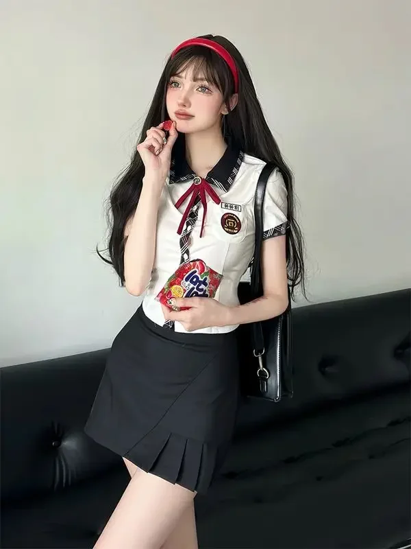 Giappone Corea Vestito da donna Estate Migliorata Jk Uniforme Manica corta Top Gonna scozzese a pieghe Uniforme scolastica Set quotidiano JK
