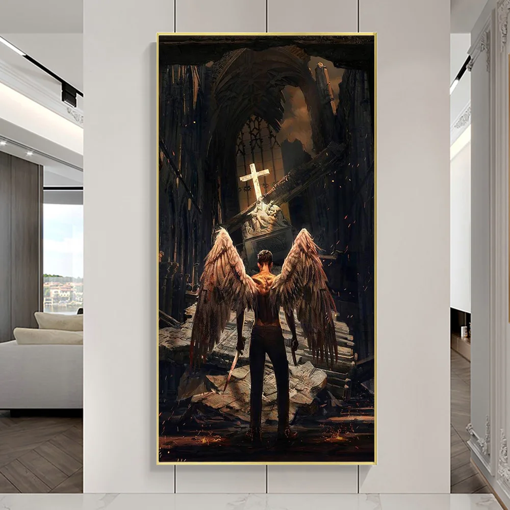 

Dark Academia Art Fallen Angel Poster Prints For Living Room Home Decor Demon Woman Devil Lady Canvas Painting Wall Art Gift