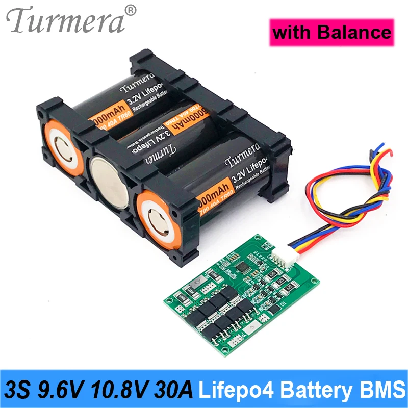 

Turmera 3S 9.6V 10.8V 30A Lifepo4 Battery BMS Balance Protect Board Use in 18650 32650 32700 33140 Lithium Iron Phosphate Cell