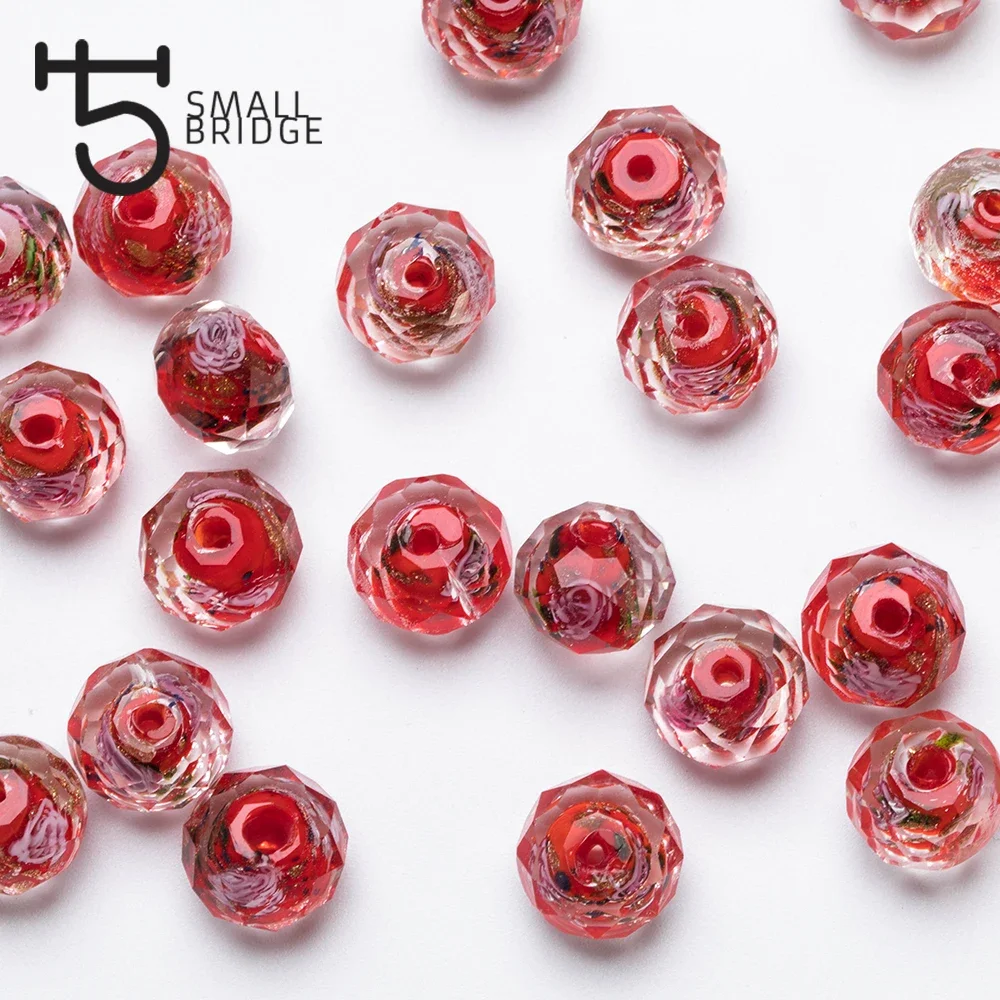 12mm Murano Red Transparent Glass Lampwork Beads for Making Jewelry Diy Material Loose Faceted Large Flower Beads L004