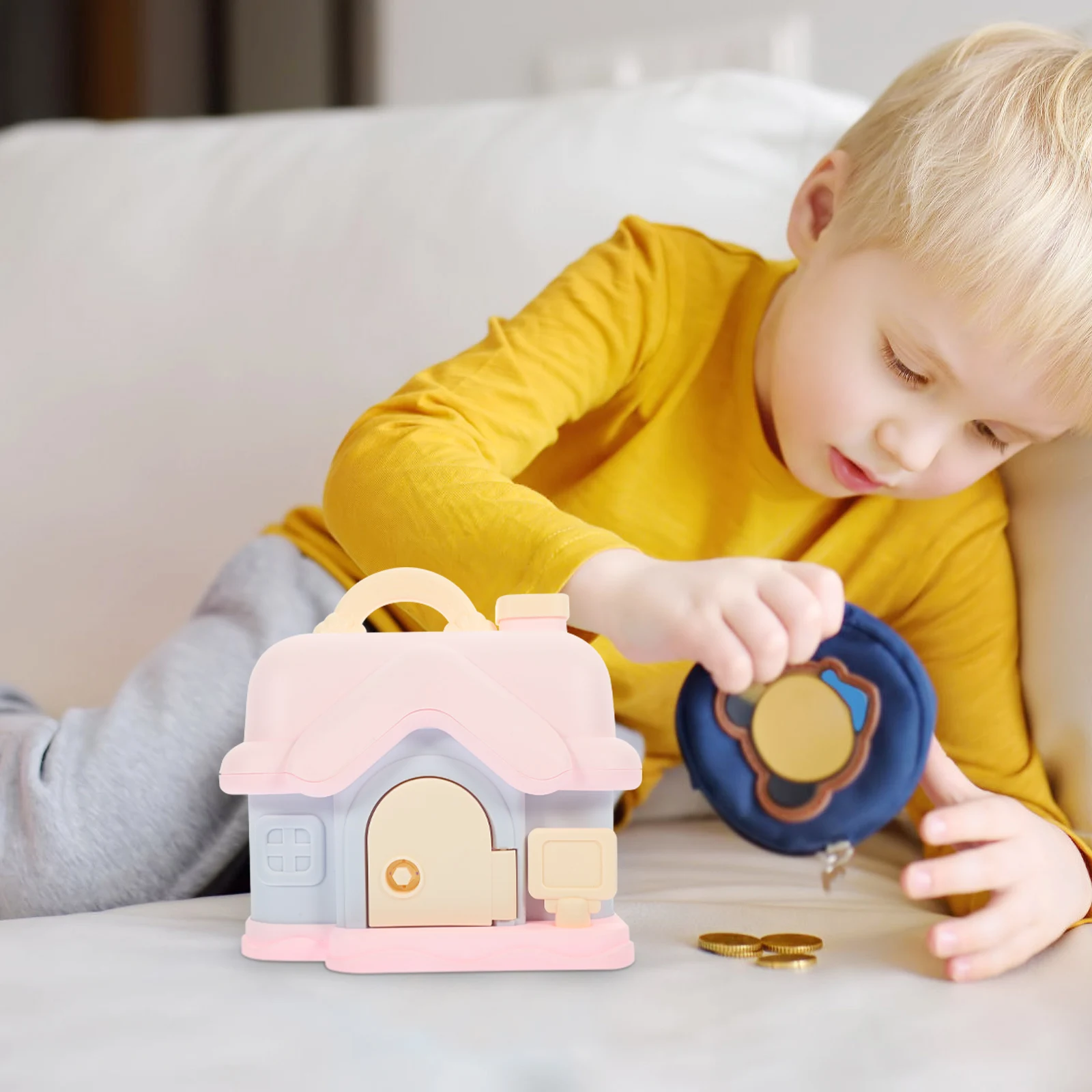 1 Juego de salvavidas para niños, diseño de casa, hucha de plástico anticaída, tarro de almacenamiento de monedas, decoración para habitación de niños, regalo de recuerdo de fiesta