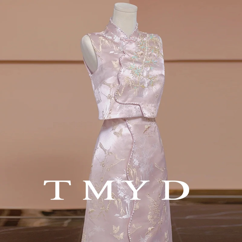 

Pink Engagement Ceremony Women's New Dr Chinese Sle Long Qipao Suit Wedding Gown Traditional Cus Made