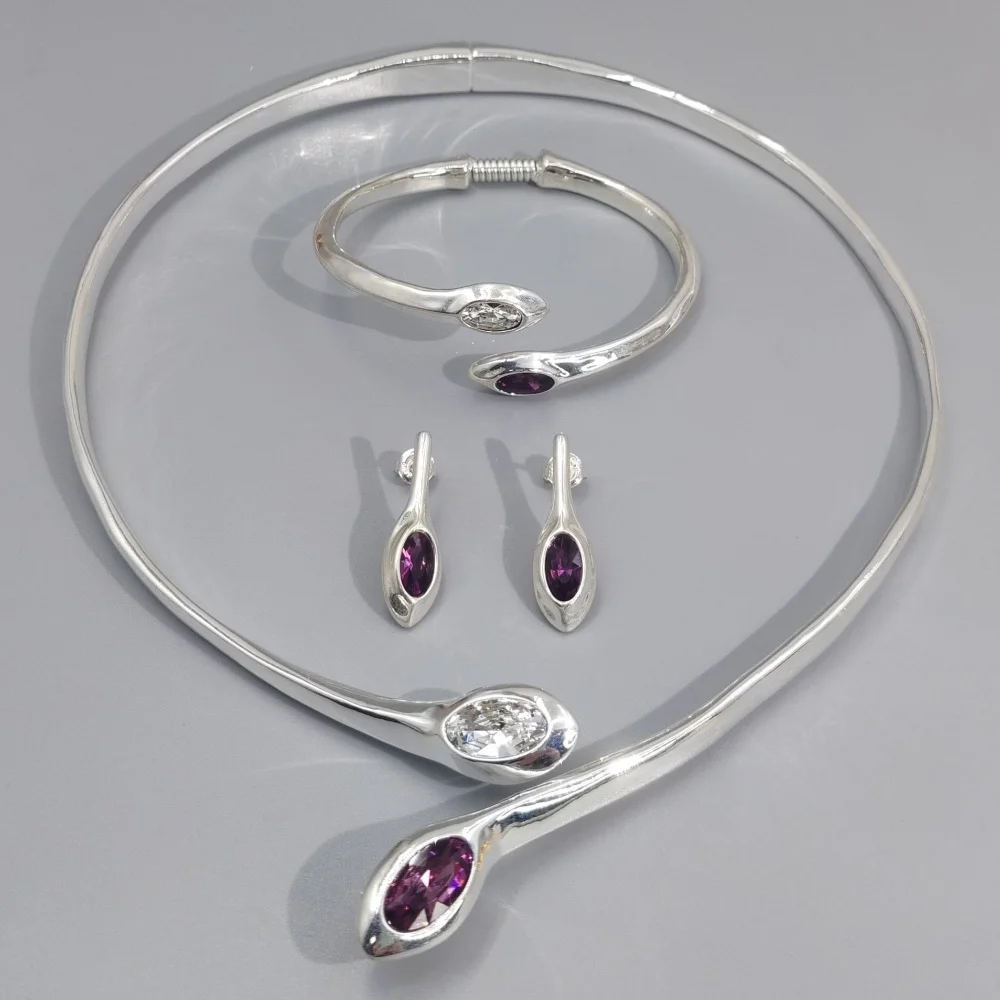2026 Spring Brilliant Noble Gold Silver Double Color Crystal Jewelry Three Piece Set Accessories Surprise Gift