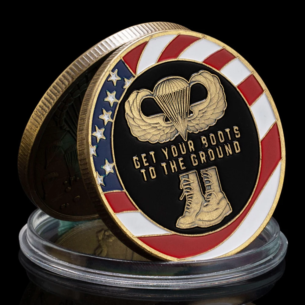 USA 82nd Airborne Division Souvenir Coin Bronze Plated Coin Get Your Boots To The Ground Collectible Challenge Coin