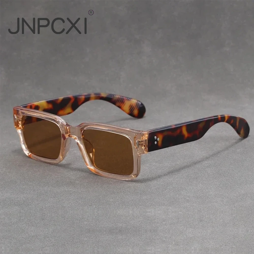 JNPCXI Square Contrast Color Sunglasses Women Fashion Retro Leopard Gradient Shades UV400 Men Trending Punk Rivets Sun Glasses