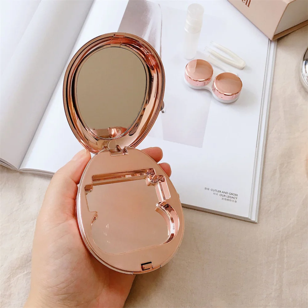 5 Colors Pebble Contact Lens Case Cosmetic Case Portable Ultra-thin Mirror Simple Contact Lens Companion Box Travel Storage Box