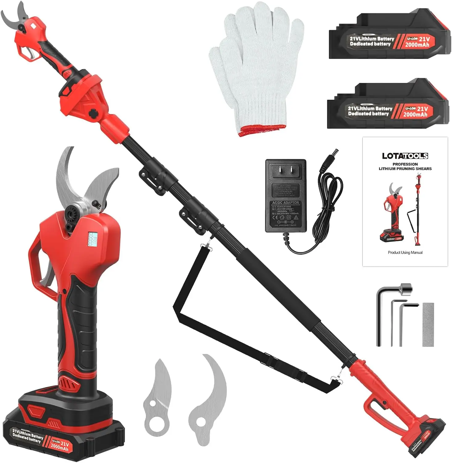 

Electric Pruning Shears with Telescopic Rod, 50mm 1.96" Cutting Diameter Cordless Pruner with 2 Rechargeable Batteries, Tree Bra