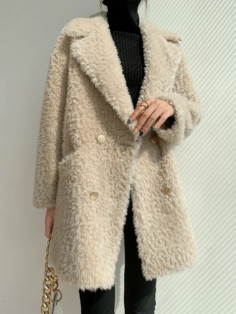 New Particle Wool Fur Integrated Young Long Fur Coat for Women