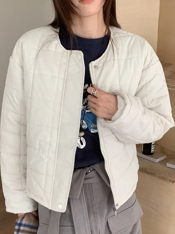 

Chic Retro round Ne ort Cotton Jaet Women's Winter Warm Zipper Pred id Single Button Coat Long Sve Ladies' Wear