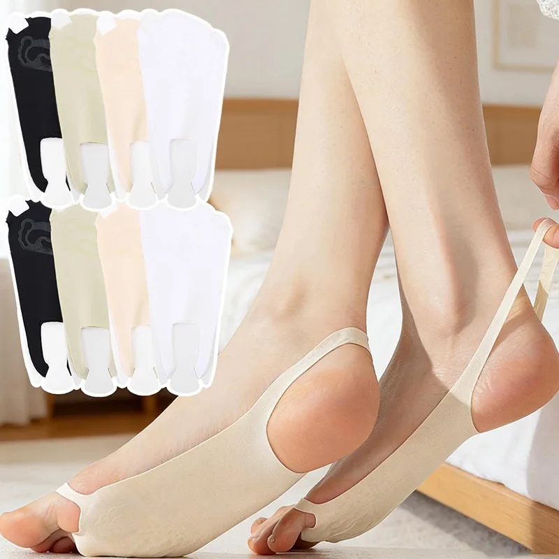 Unsichtbare Fersensocken Ultra-Dünne No-Show Fußabdeckungen Eisseide Atmungsaktive Rutschfeste Silikon-Polster Zehenschlaufen-Socken für High Heels