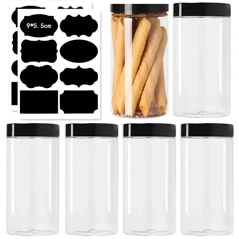 

10Pcs Kitchen Plastic Jar with Black Lid 400ml Food Sealed Cans Cookies Candy Cereal Packaging Jars Home Storage Containers